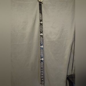 Belts Co. Black Belt with Silver Detailing Rhinestone Crosses